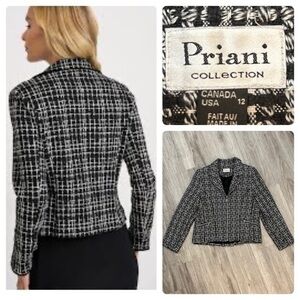Gorgeous PRIANI tweed black and white zip up blazer jacket. Zipper pockets.Lined